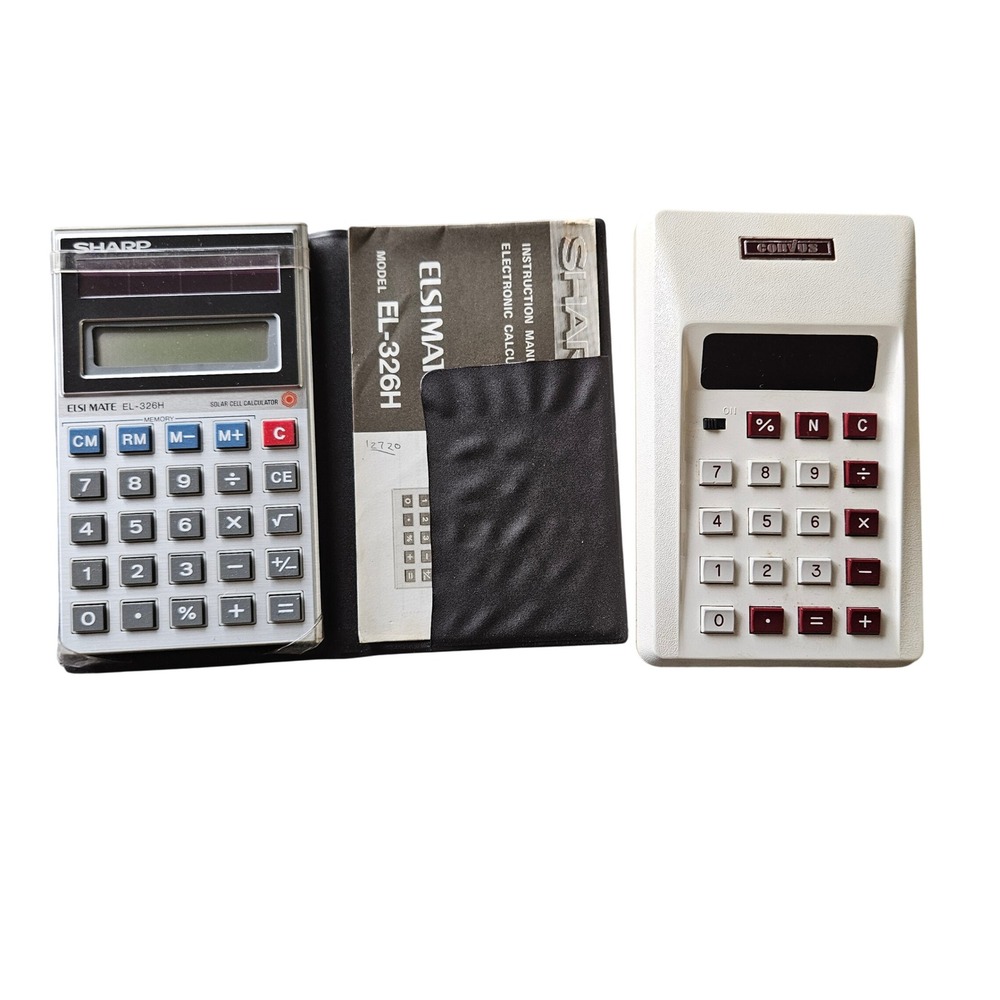 Sharp Corvus Calculator Lot EL-326H Vintage Tech Retro Solar Manual Pocket
